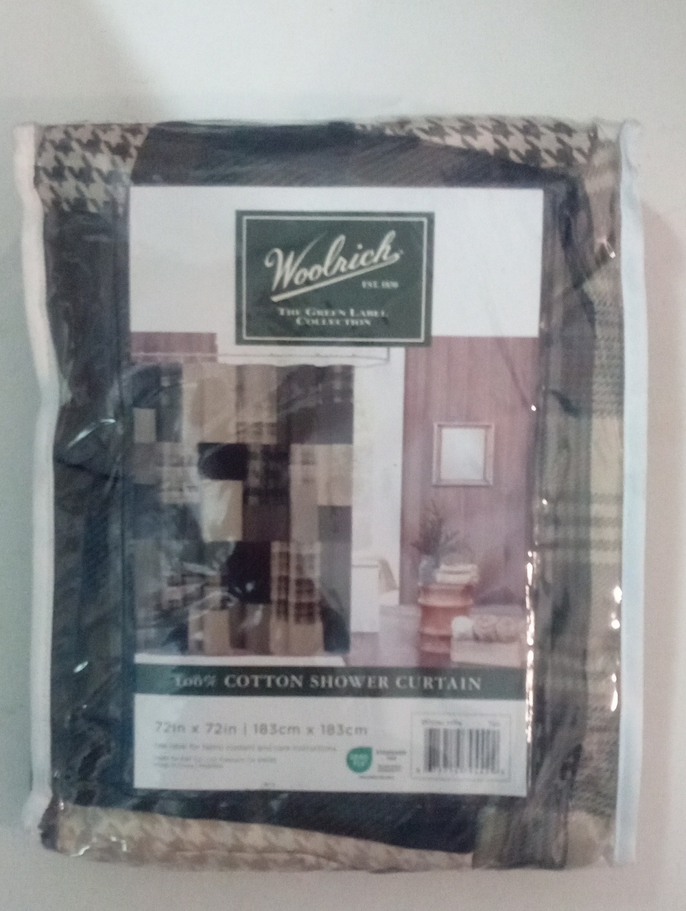 Woolrich Beige and Black Plaid Cotton Shower Curtain NWT $100 Winter Hills